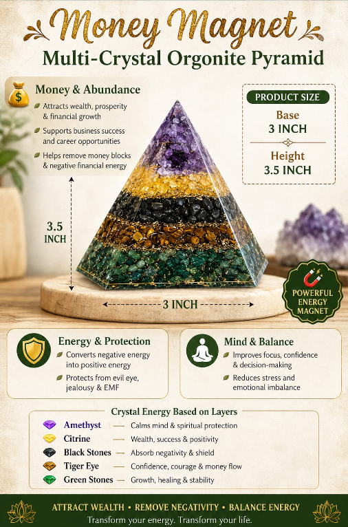 Money Magnet – Multi-Crystal Orgonite Pyramid