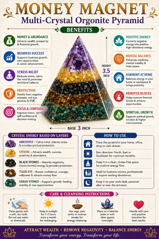 Money Magnet – Multi-Crystal Orgonite Pyramid