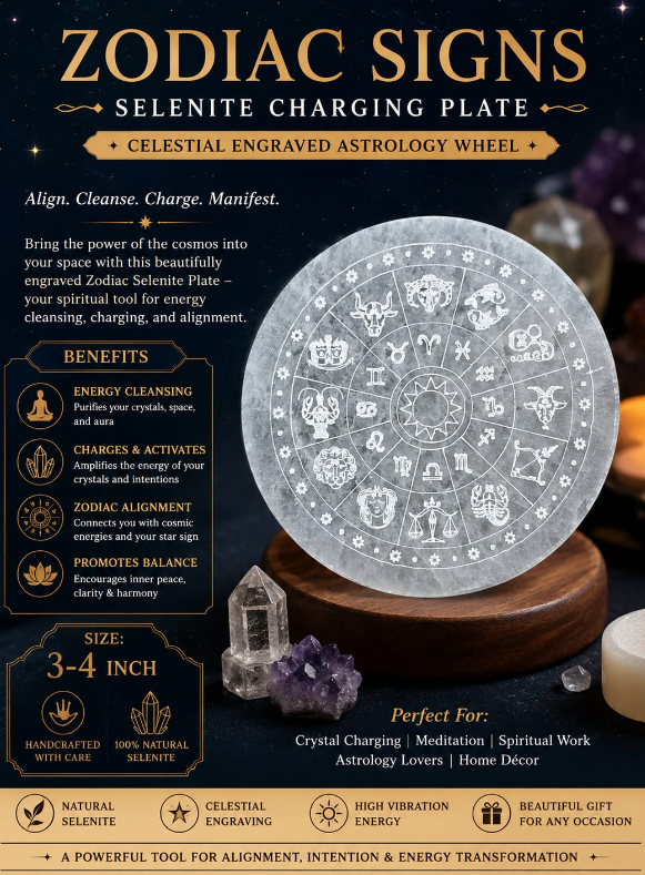 Zodiac Signs Selenite Charging Plate
