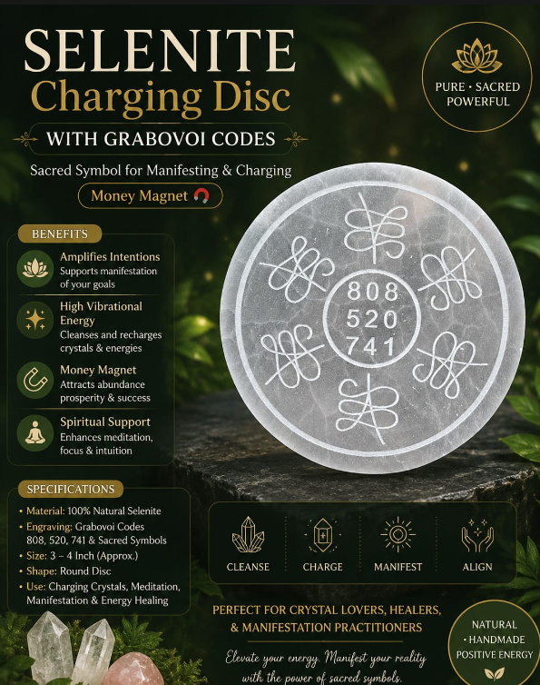 Selenite Charging Disc with Grabovoi Codes